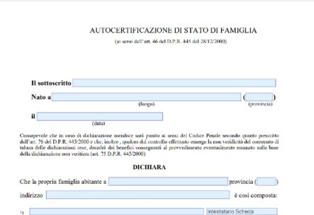 Modello Autocertificazione Stato Di Famiglia Per ISEE (Pdf)