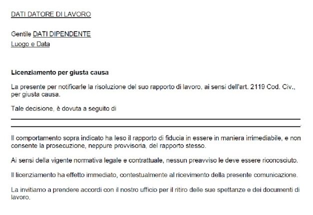 Lettera Di Licenziamento Per Giusta Causa: Cos'è + Modello Editabile