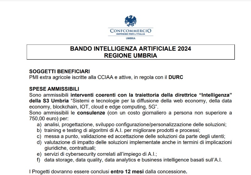 bando intelligenza artificiale umbria